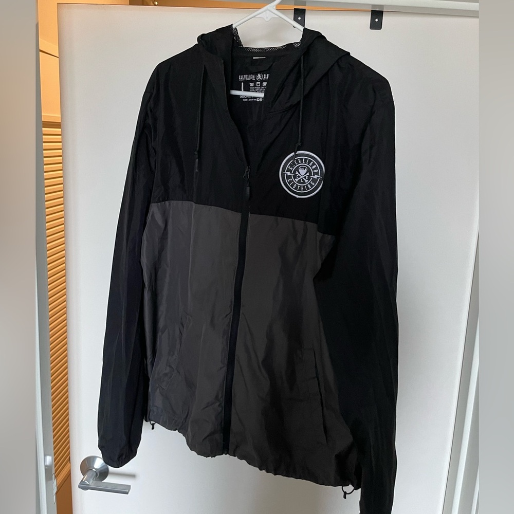 Cleveland Clothing Co. Lightweight Hooded Windbreaker Jacket - Black/Charcoal